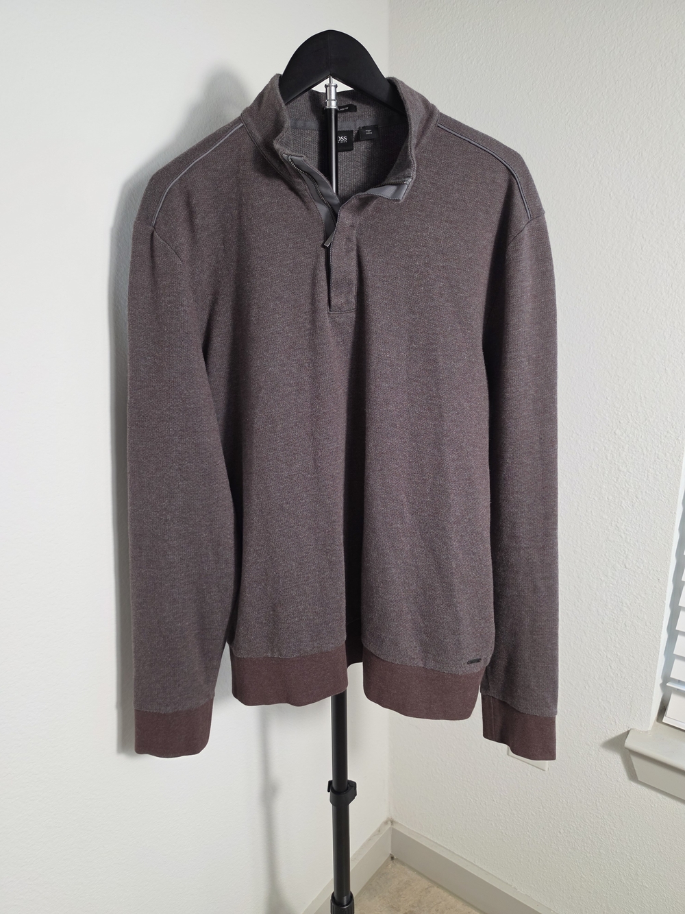 ​BOSS Hugo Boss Sidney 06 Quarter-Zip Sweater Men’s Regular Fit Brown Grey Marl